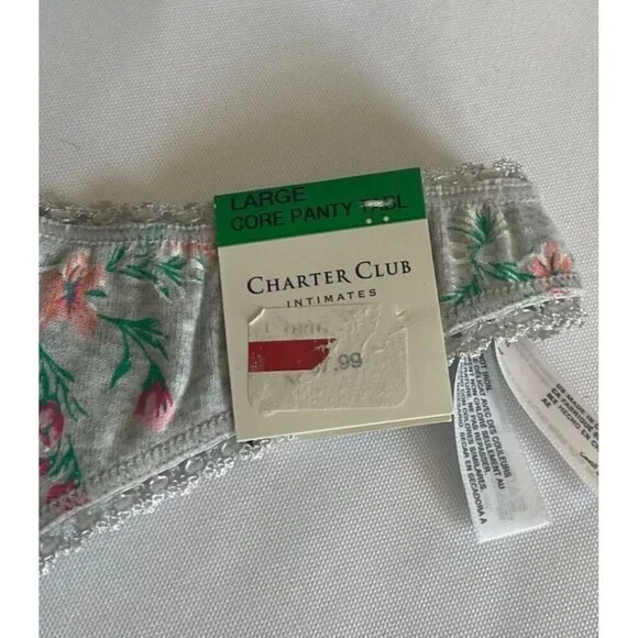 Charter Club Intimates Ladie's Gray Floral Cotton Lace Thong Underwear Large NEW - Picture 5 of 7